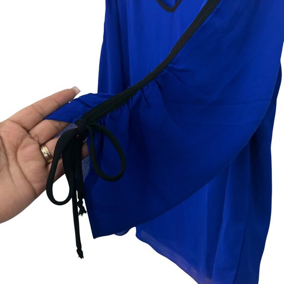 Est 1946 Womens Royal Blue Top Blouse XL V-Neck Ruched 3/4 Sleeve W/ Black Trim - Picture 7 of 10